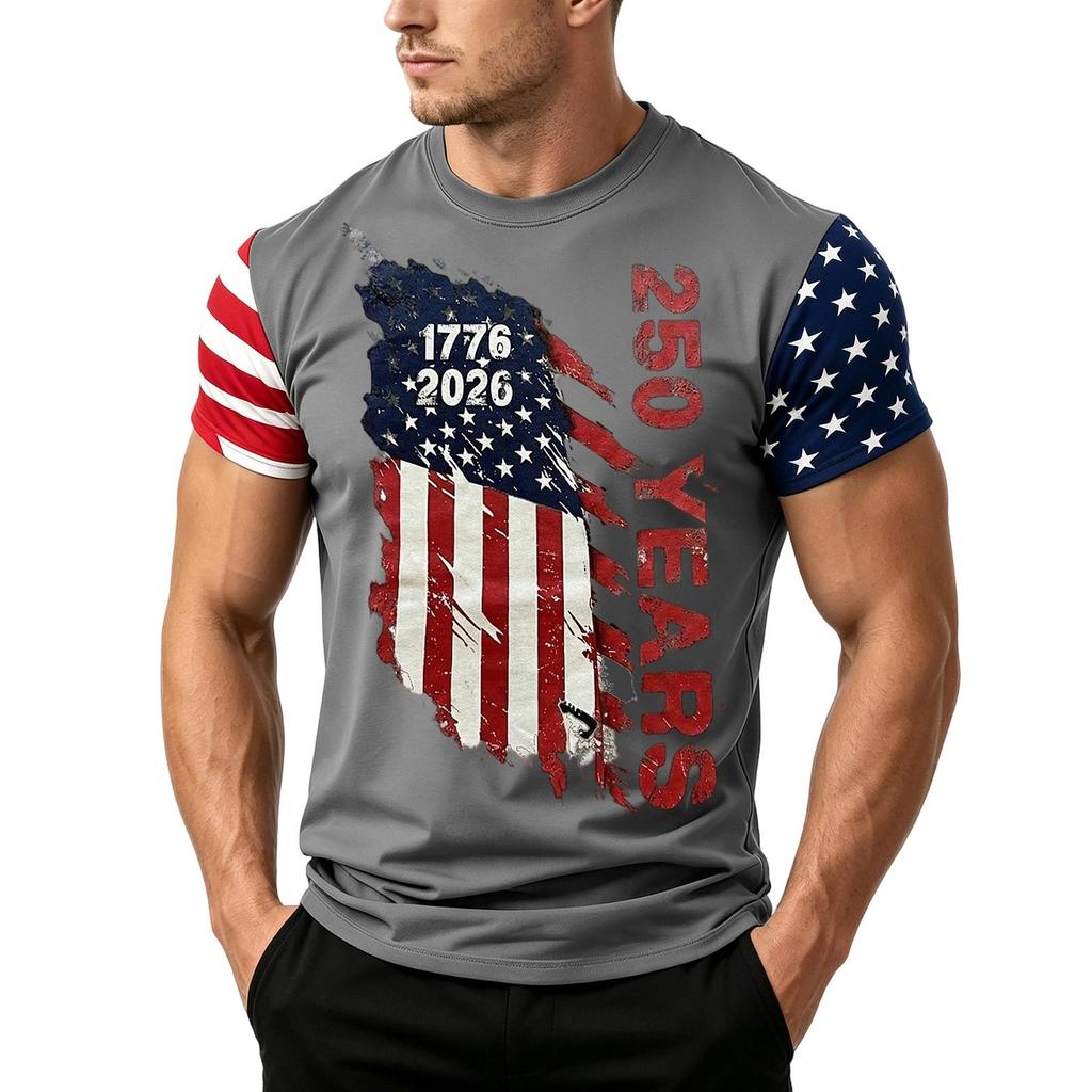 Men's Independence Day Flag Print Short Sleeve T-Shirt, Loose Casual Daily Summer Tops