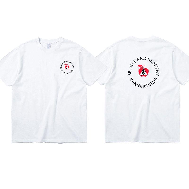 Runners Club American Retro Sports Style Pure Cotton Short-Sleeved T-shirt for Women