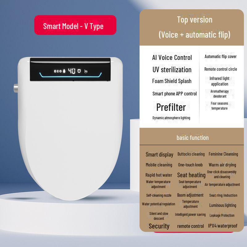 Fully Automated Smart Toilet Seat: 110V Instant Heating, Electric Flushing, Drying, and Heating with Automatic Flip Cover.