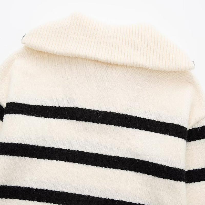 Maglione da Donna Casual Largo con Collo Alto e Zip a Strisce Lavorato a Maglia Pullover Autunno Inverno Top Caldi Maglieria Primaverile