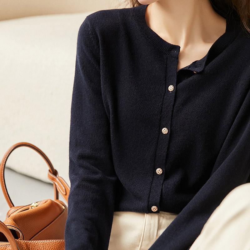 Women Sweaters Cardigans 2025 Autumn Winter Long Sleeve O-Neck Black Knitted Sweater Women Tops Cardigan JJ157