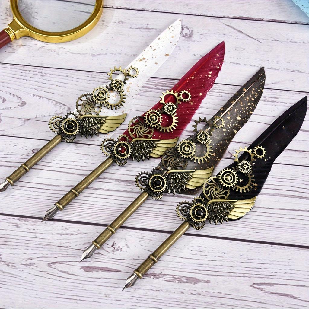 Vintage Mechanical Punk Wind Quill Set Gothic Replacement Nib Dipped In Ink Pen