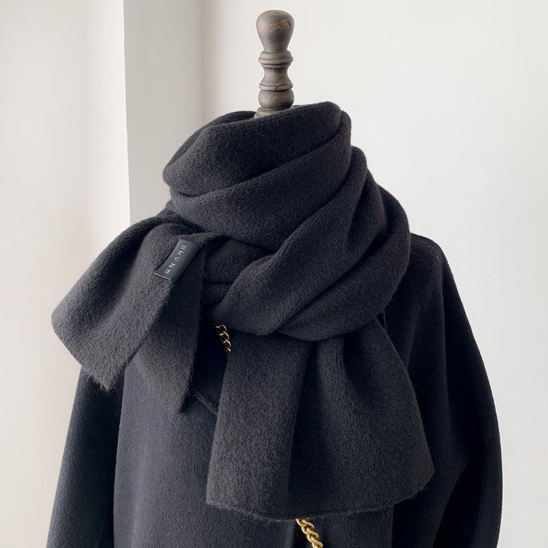 Korean Version Wool Blend Scarf Women Men Fall Winter Soft Warm OL Solid Color Muffler High-quality Thick Warm Scarf Male Female
