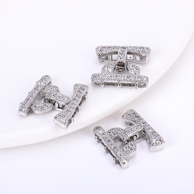 17.5X18MM 18K Gold Plated 3 Strands Clasps Connector,Inlaid Zircon Fastener Clasp For Handmade Pearls Necklace Making Material