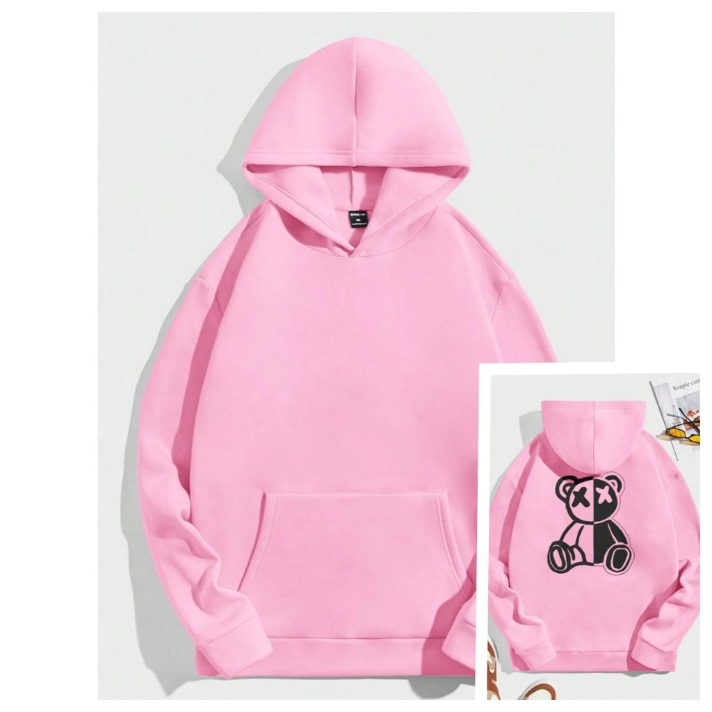 Winter Loose and Comfortable Hoodie Men's Cartoon Bear Print Fleece Sweatshirt Long Sleeve S-3XL