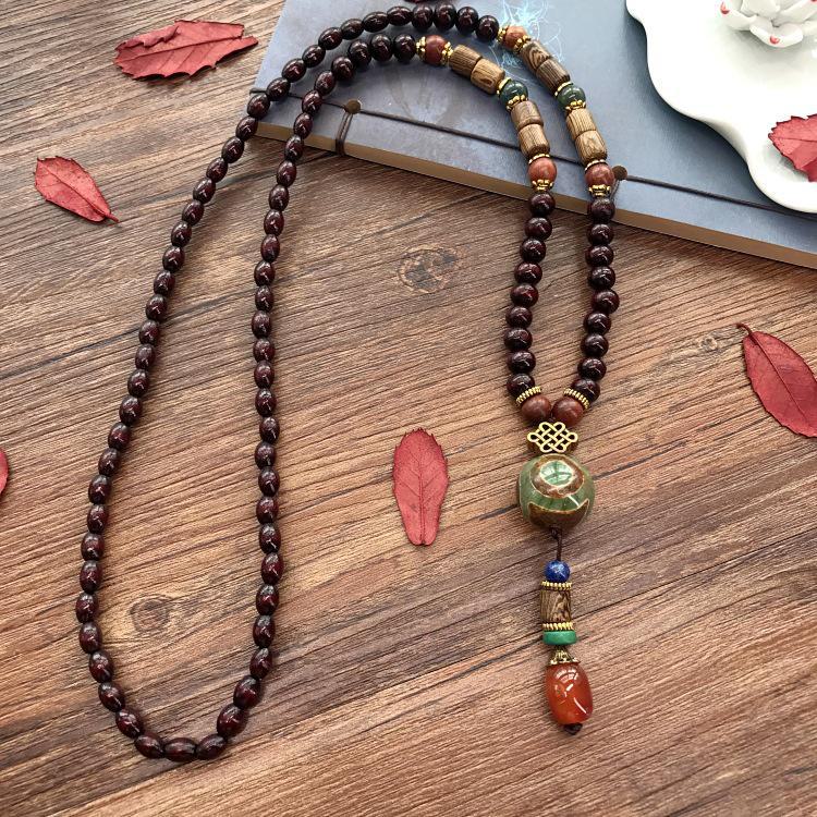 Colier lung etnic retro nepalez cu aripi de pui din lemn și margele Bodhi - Accesoriu de modă unisex