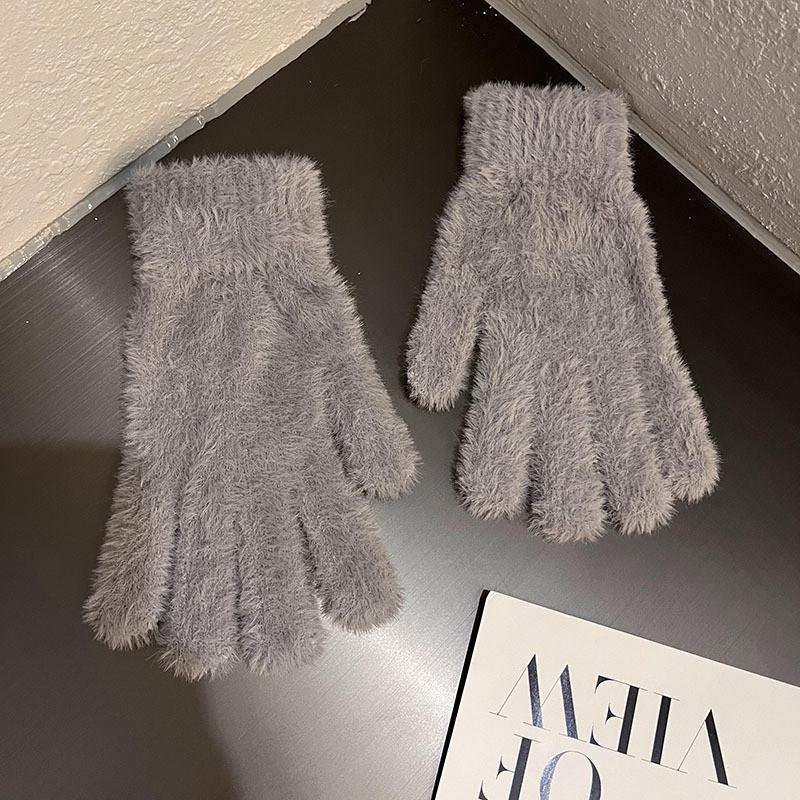 Simple Colorful Thermal Gloves With Faux Fur Lining For Winter Wear