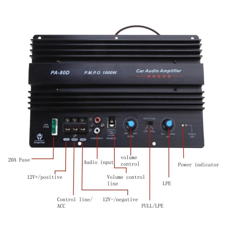 12V Universelles Auto MAX 1000W Einkanaliger Hochleistungs-Niederfrequenz-Auto-Audio-Verstärkerplatine Leistungsstarker Subwoofer-Verstärker