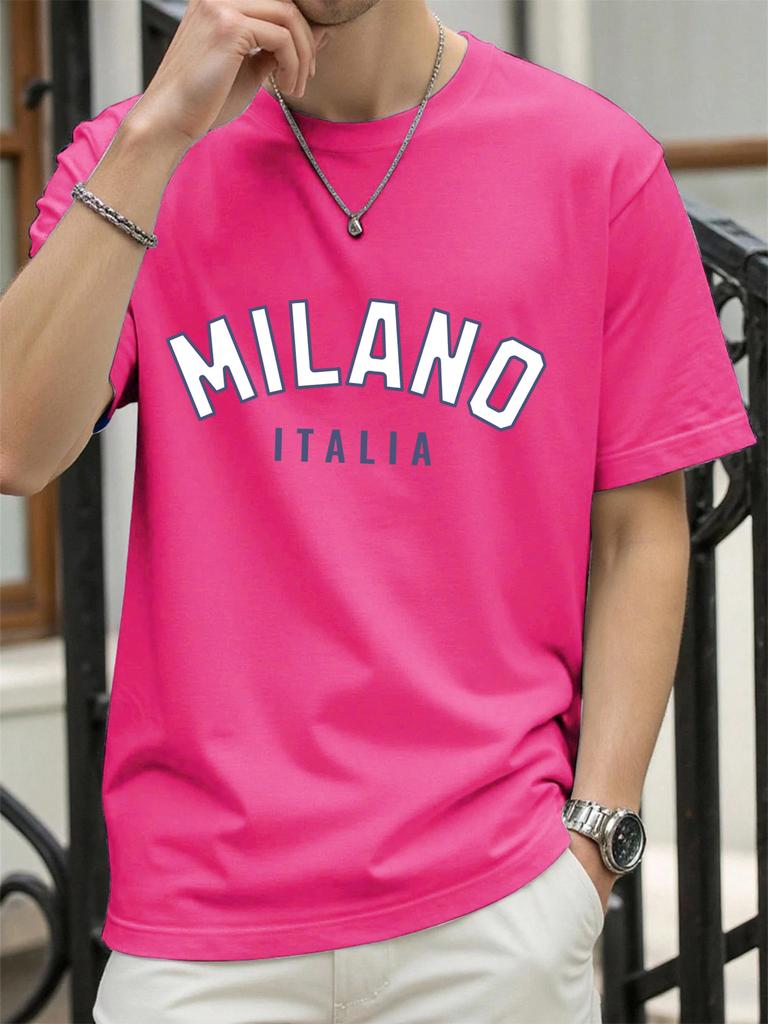 Milano Włochy Nadruk Litery Retro Koszulka Męska Luźna Bawełniana Koszulka Modna Letnia Odzież Unisex Uniwersalna Streetwear