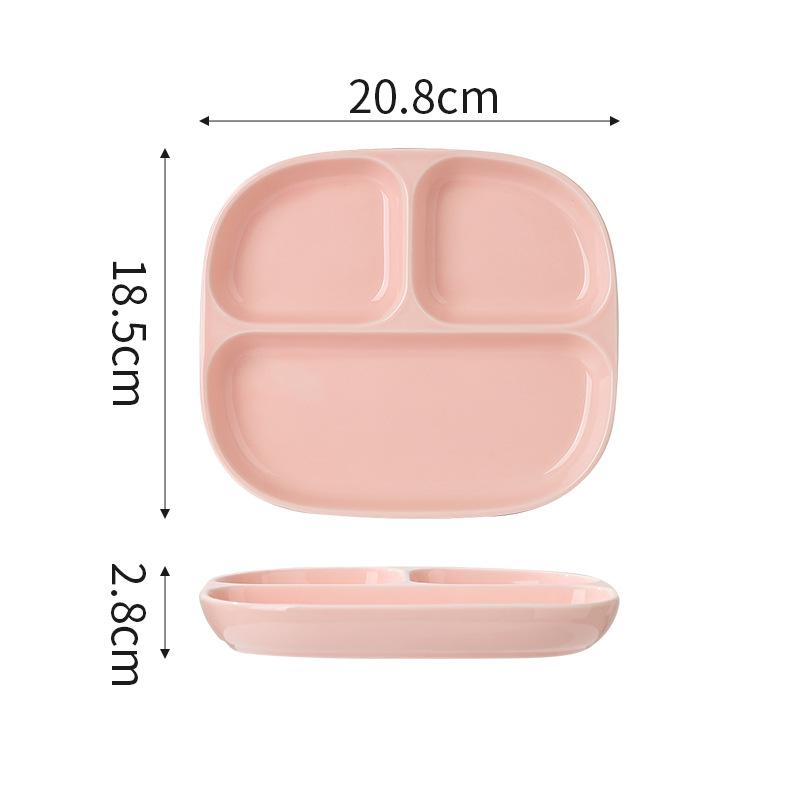 

Triple Grid Ceramic Breakfast Plate Fitness Weight Loss Dish Plate Household Breakfast Children Quantitative Food Kitchen Dishes рожевий