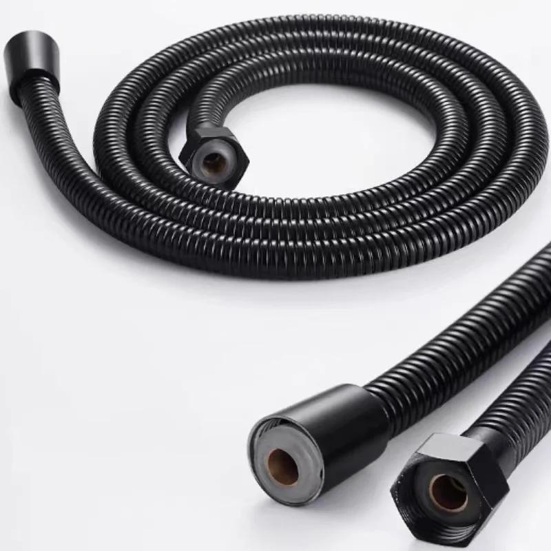 Black/Chrome Stainless Steel Flexible Shower Hose Bathroom Accessories Shower Pipe High Strength Hot and Cold Hose