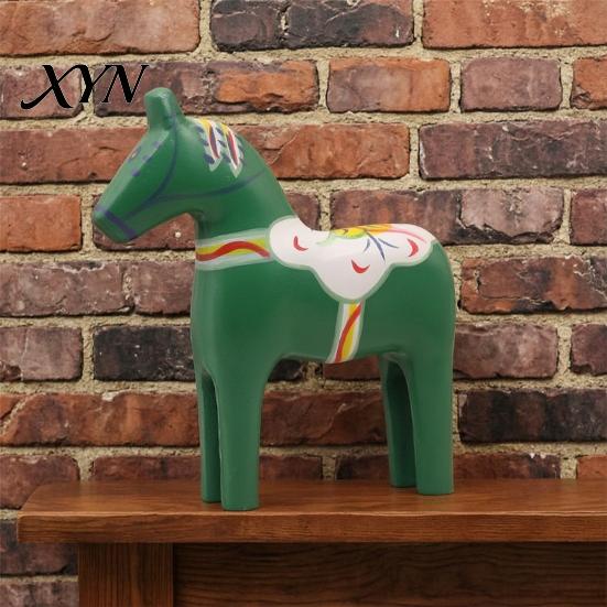 Nordic Home Decor Horse Hand Painted Dala Trojan Figurine, Solid Wood Traditional Swedish Statue, Rustic Decorative Tabletop Ornament for Farmhouse