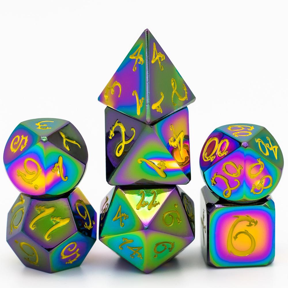 Cusdie Metal D&D Dice with Dragon Font 7Pcs DND Polyhedral Dice Set for Role Playing Game Tabletop Pathfinder Board Games