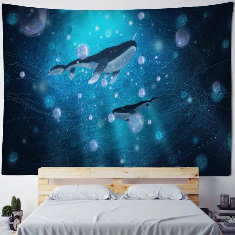 Cartoon Ocean Whale Pattern Tapestry Home Wall Decoration Tapestry Bedroom Living Room Tapestry