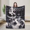 Cat Selfie with Santa Plush Blankets Boy Girl Flannel Throw Blanket For Couch Chair Warm Soft Design Quality Bedspread Gift Idea