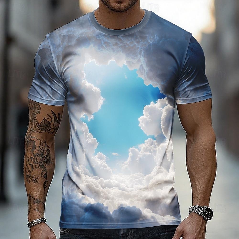 Men's Optical Illusion Ocean 3D T Shirt Short Sleeve T shirt 3D Print Crew Neck Shirt Exaggerated Designer Party Street Casual White Yellow Blue