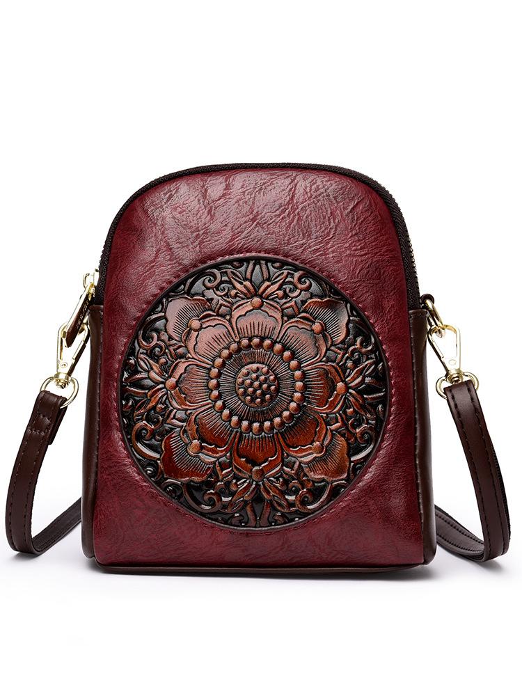 Single Shoulder Bag, Retro Peony Flower Embossed Texture, Crossbody Bag, Crossbody Bag, New Chinese Style Leisure Commuting Bag