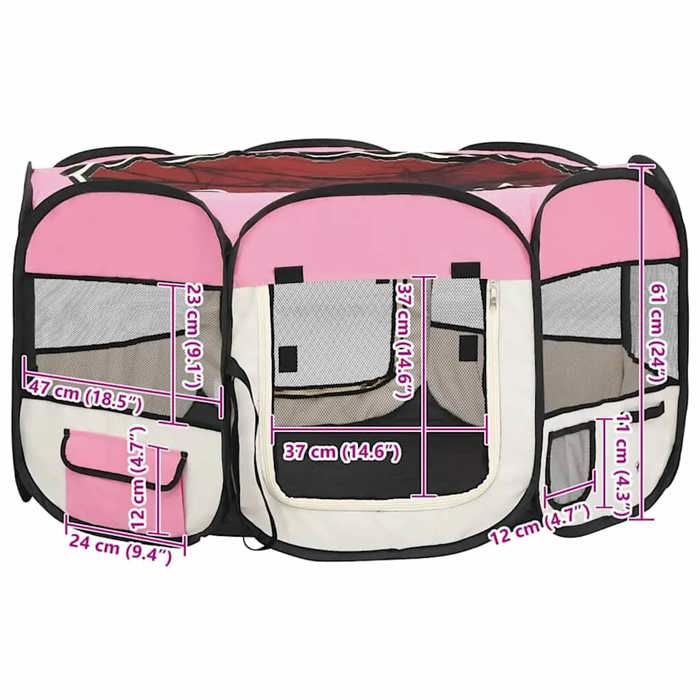 VidaXL Parc Pliable pour Chien avec Sac de Transport Rose 125x125x61 cm Enclos 171011