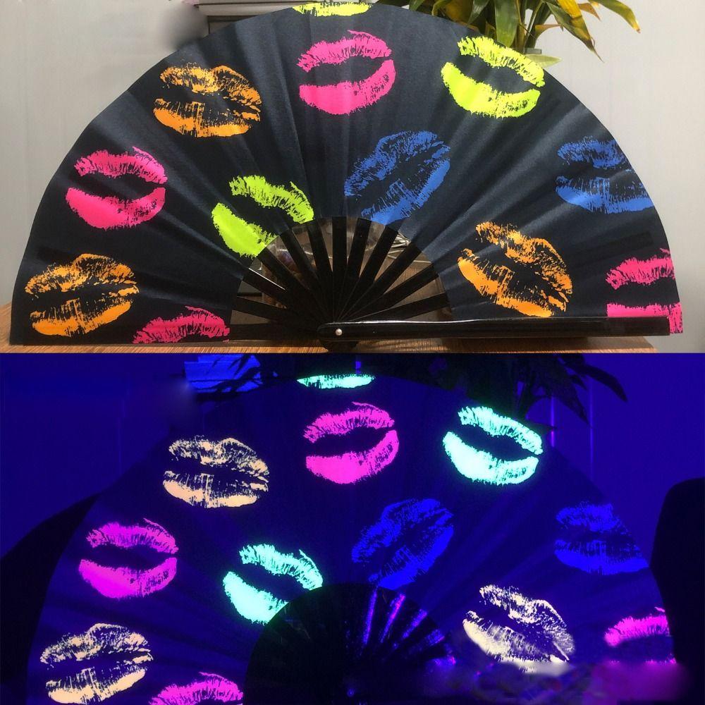 UV Ink Printing Bamboo Fan PVC Foldable Colorful Reflective Fan Lightweight Portable Photography Props Fan