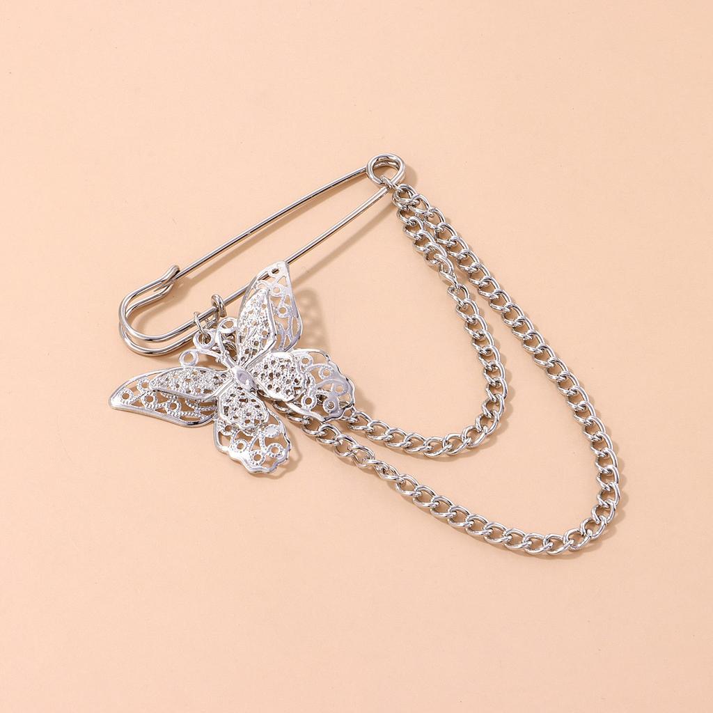 Korean Ins Tide Harajuku Male Personality Butterfly Chain Brooch Fashion Metal Pin Suit Decorative Jewelry