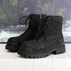 Autumn Winter High-top Motorcycle Boots for Men Lace-up Do-the-old Thick Bottom Short Ankle Boots with Zipper Man Black Boots