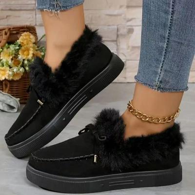 Damen-Winterstiefel, warm, Plüsch, Samt, Knöchel-Schneestiefel, Schnürung, weiche Winter-Sneaker, bequeme Baumwollschuhe für Damen