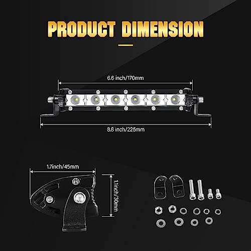 Work Light 1 Row LED Light Bar Car LED Work Light Compatible with 12V/24V 7 Inch 30W IP67 Waterproof Narrow Angle