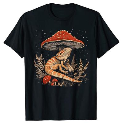 Funny Cute Bearded Dragon Mushroom Graphic Tshirts Unisex Womens Fashion Casual Tshirt 100 Cotton Loose Oversized T Shirt