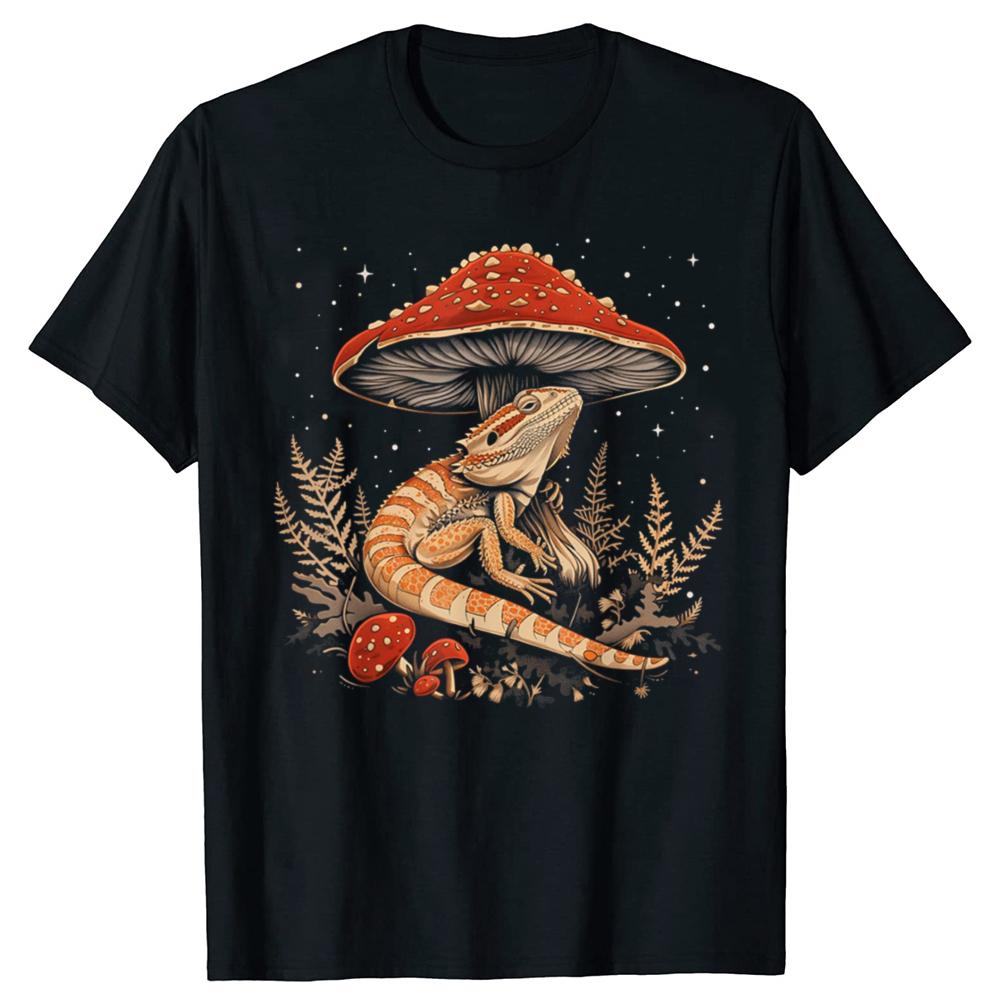 Funny Cute Bearded Dragon Mushroom Graphic Tshirts Unisex Womens Fashion Casual Tshirt 100 Cotton Loose Oversized T Shirt