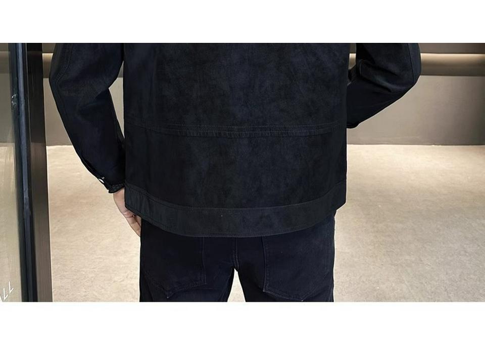 2024 Men's Suede Punk Jacket with Turn-Down Collar - Spring/Autumn Trendy High-End Coat