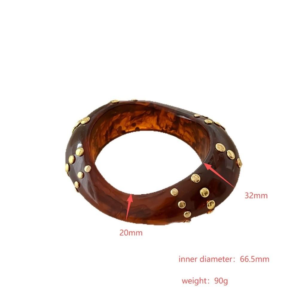 Oversized Studs Resin Bracelet Brown White Marbling Geometric Irregular Cuff Bracelet Thick Wide-Band Exaggerated Chunky Bangle