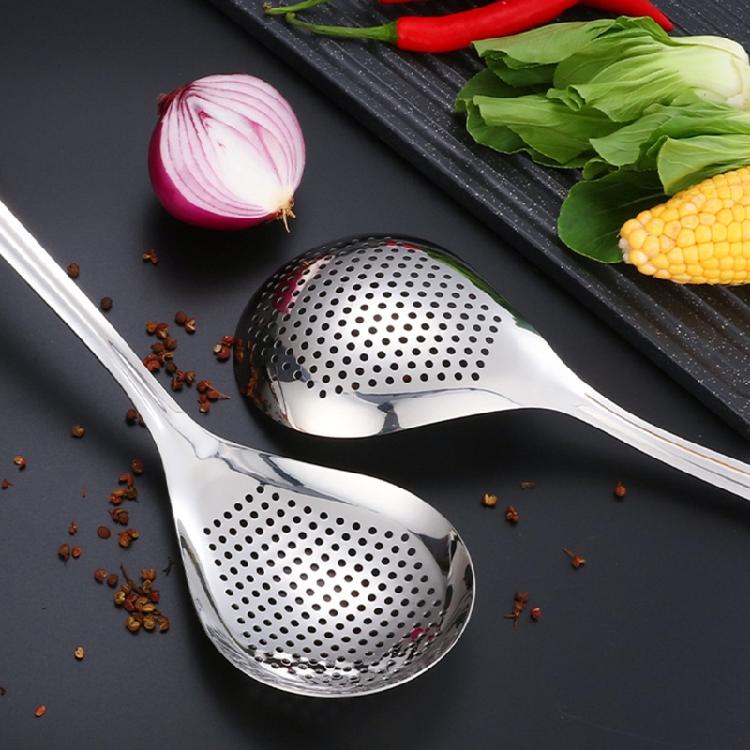 Household Dumplings Ladle Long Handle Pepper Colander Heavy Duty Food Strainer Spoon for Frying & Cooking