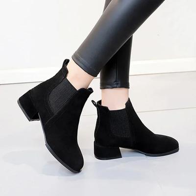 Damen Stiefeletten Herbst Winter Stiefel Slipper Runde Zehen 3,5 cm Blockabsatz Einfarbig Lässig Schwarz Camel Stiefeletten Größe 35-43