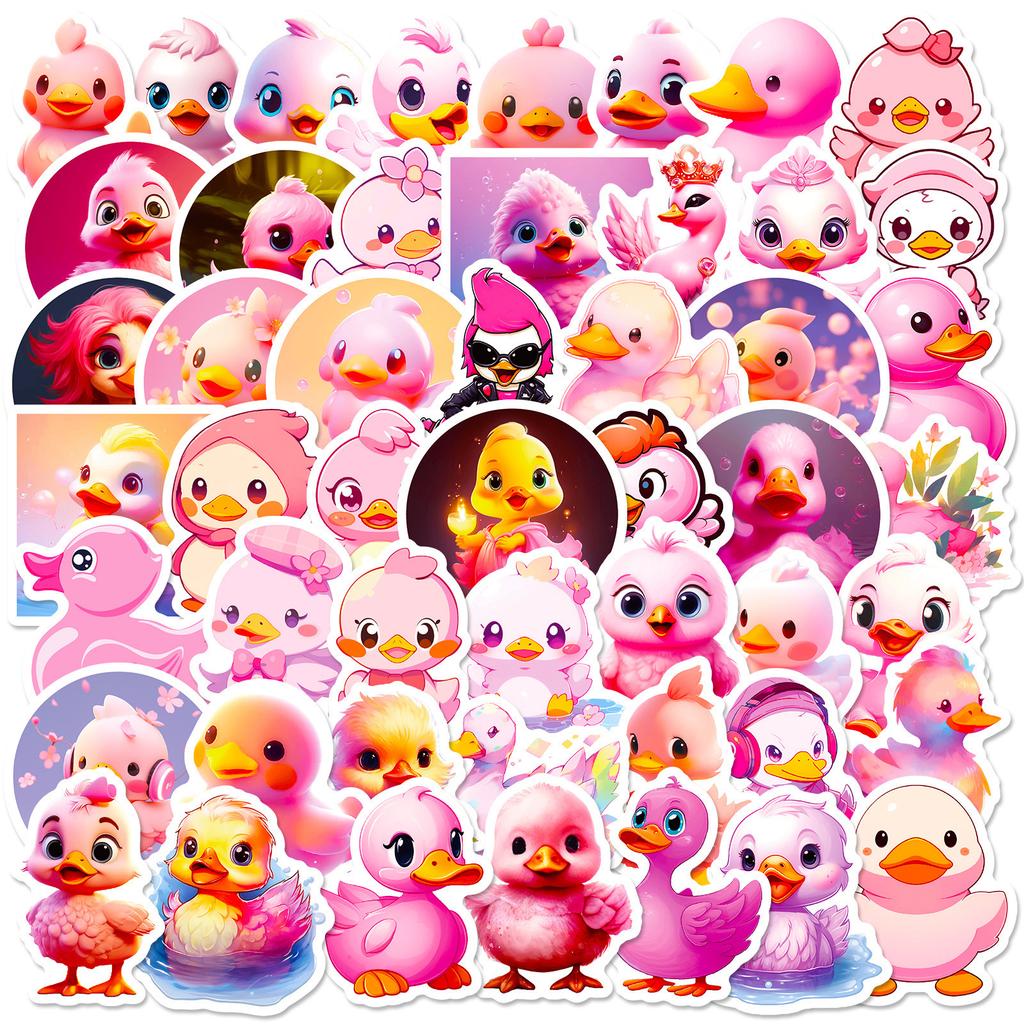 50 Stickers for Dreamy Little Pink Duck Mobile Phone Tablet Personalized DIY Decorative Stickers Repeatedly Paste Waterproof Stickers