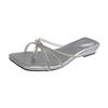 Coarse heel temperament silver rhinestone toe slippers women's shoes wear new summer sandals