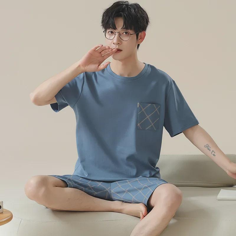 "2024 Men's Thin Cotton Short-Sleeve Pajama Set - Summer Style, Large Sizes Available"