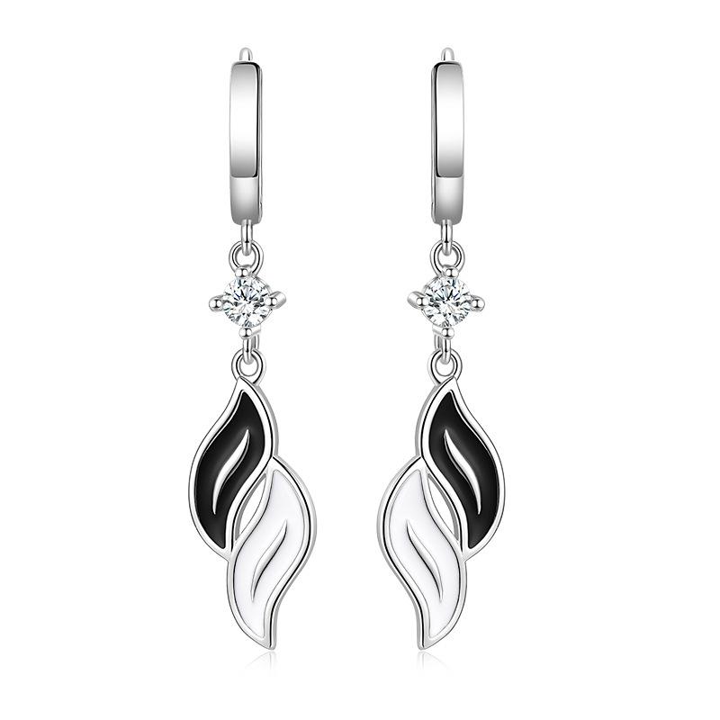 KOFSAC 925 Sterling Silver Earrings For Women Black And White Leaf Earring Fashion Zircon Jewelry Lady Party Accessories