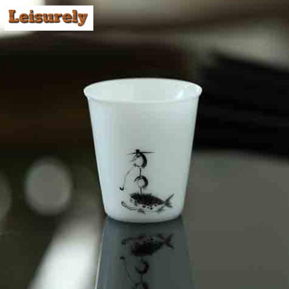 50ml Hand-painted Fish Play Teacup Dehua White Ice Seed Jade Porcelain Smell Cup Master Cup Meditation Cup Mugs Kung Fu Teaset