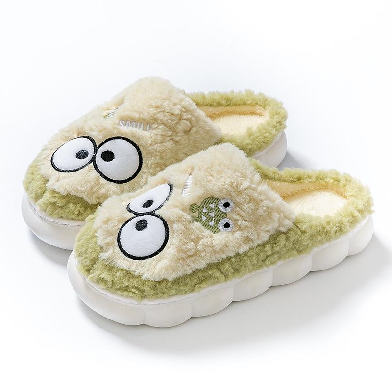Cartoon Big-eyed Cotton Slippers Autumn and Winter Indoor Home Warmth Piled Thick-soled Couple Hair Slippers