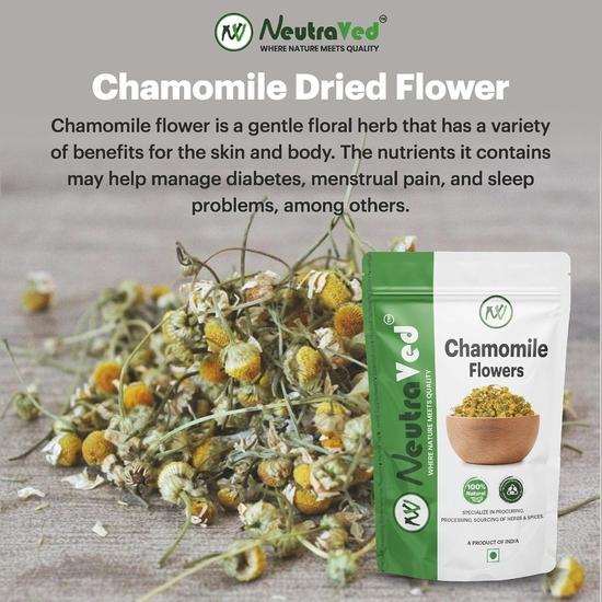 NeutraVed Chamomile Tea 50g | Chamomile Tea for Sleep, Weight Loss & Stress Relief | Herbal Loose Leaf Teas