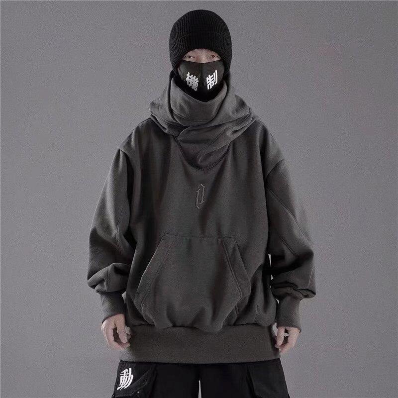 Spring and Autumn Embroidery Turtleneck Men's Hooded Sweatshirt Japanese Ninja Oversized Hoodies Hip Hop Pocket Streetwear Y2K Hoody