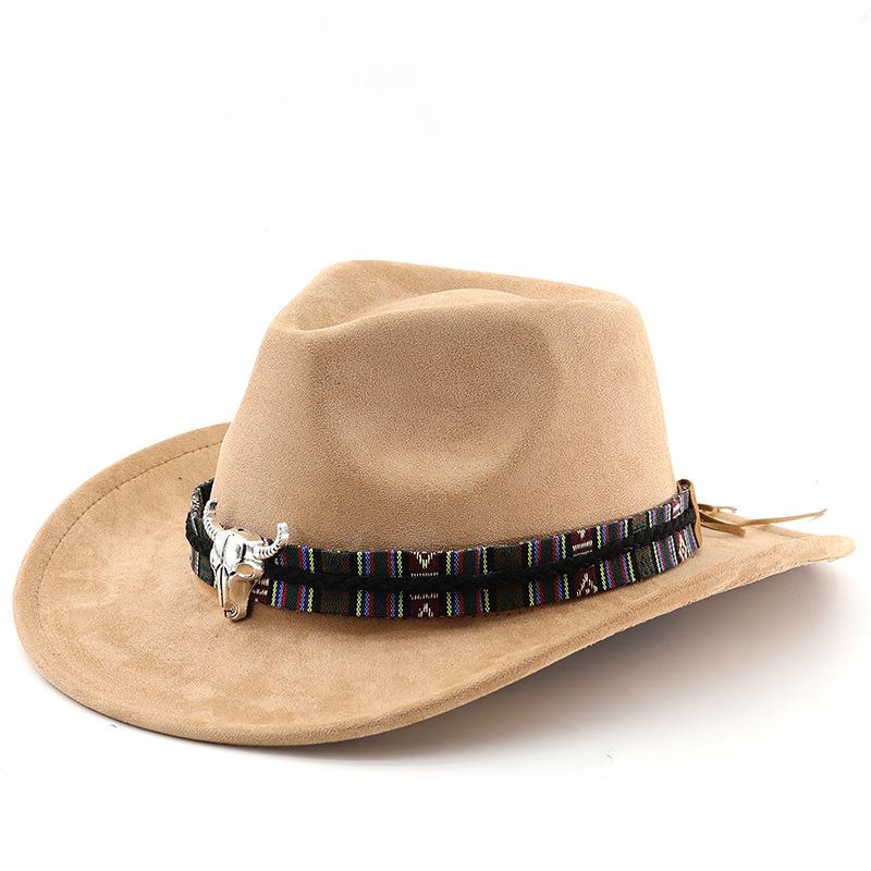 Western cowboy style felt hat tibetan style hat cow head accessories fall and winter jazz hat suede hat