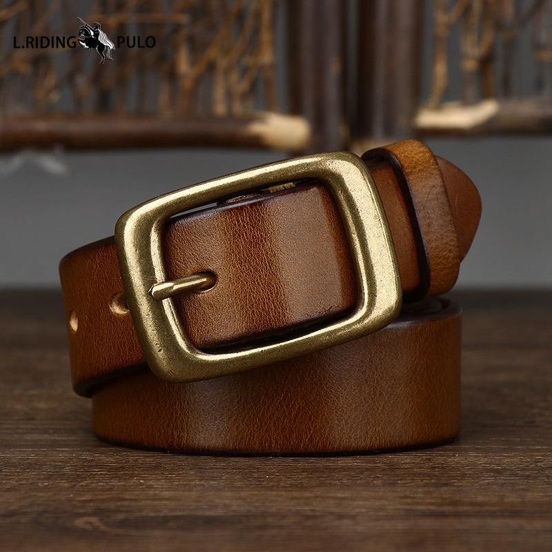 Retro High Quality Pure Cowhide Belt Men and Women Genuine Leather Korean Style Trendy Copper Buckle Casual Belt