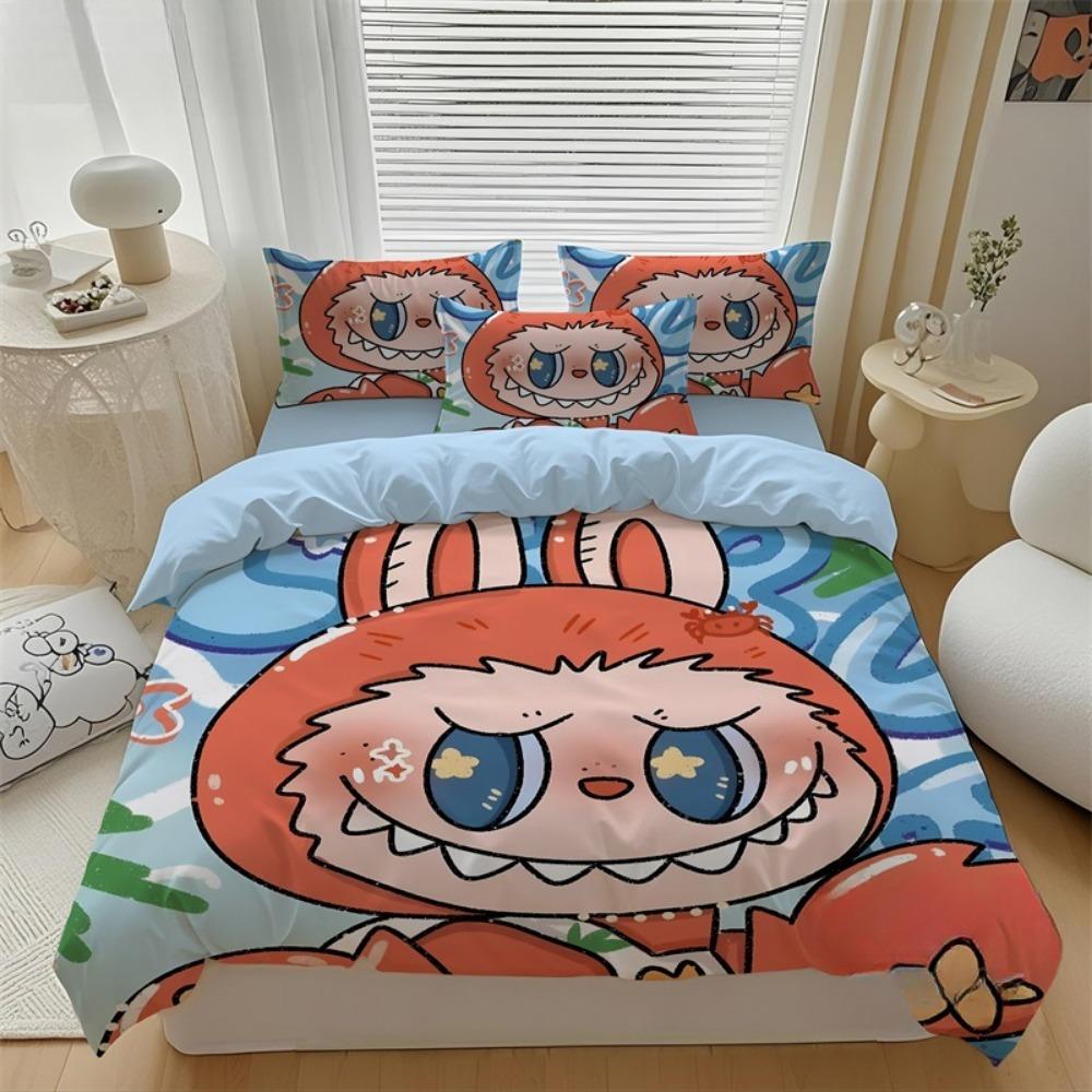 Søtt Bubu Sengetøy 2/3 Deler Soveromssett,Barnegave Tenåringer Voksen Mikrofiber Dobbeltseng Dynetrekk med Glidelås Romdekor