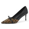 78823 [sheepskin] high heels women's thin heels 2025 new pointed leopard print light mouth bow single shoes