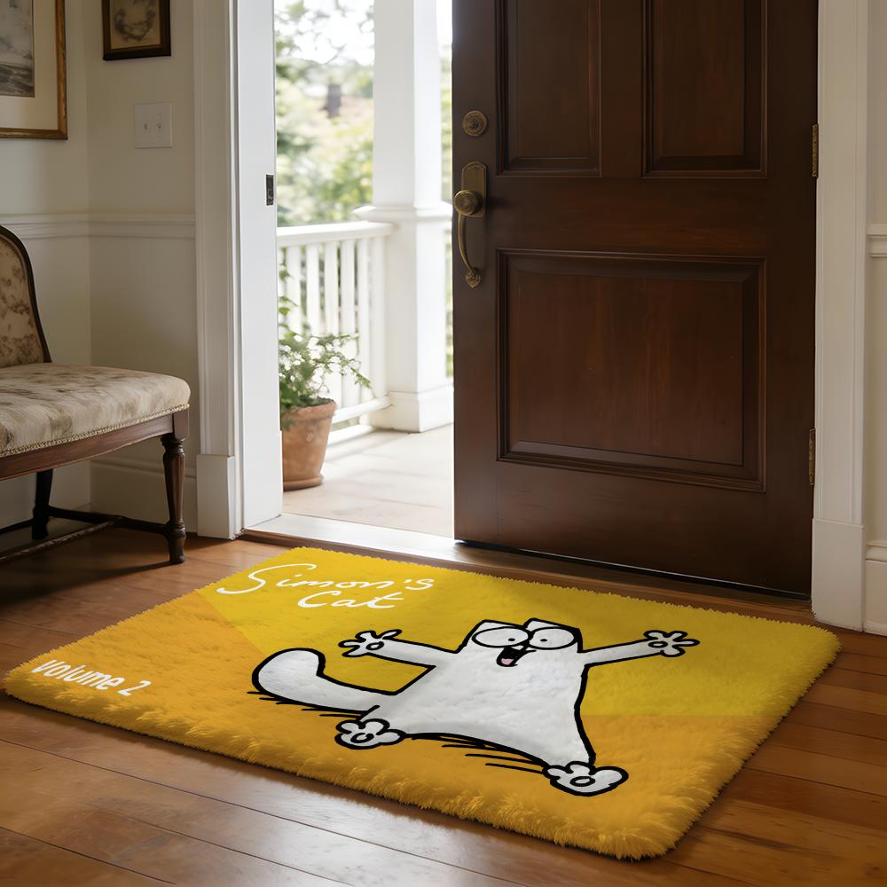 CartoonSIMONS CAT Floor Mat Soft Flannel Absorbent Mat Non-Slip Rug Home Bedroom Bathroom