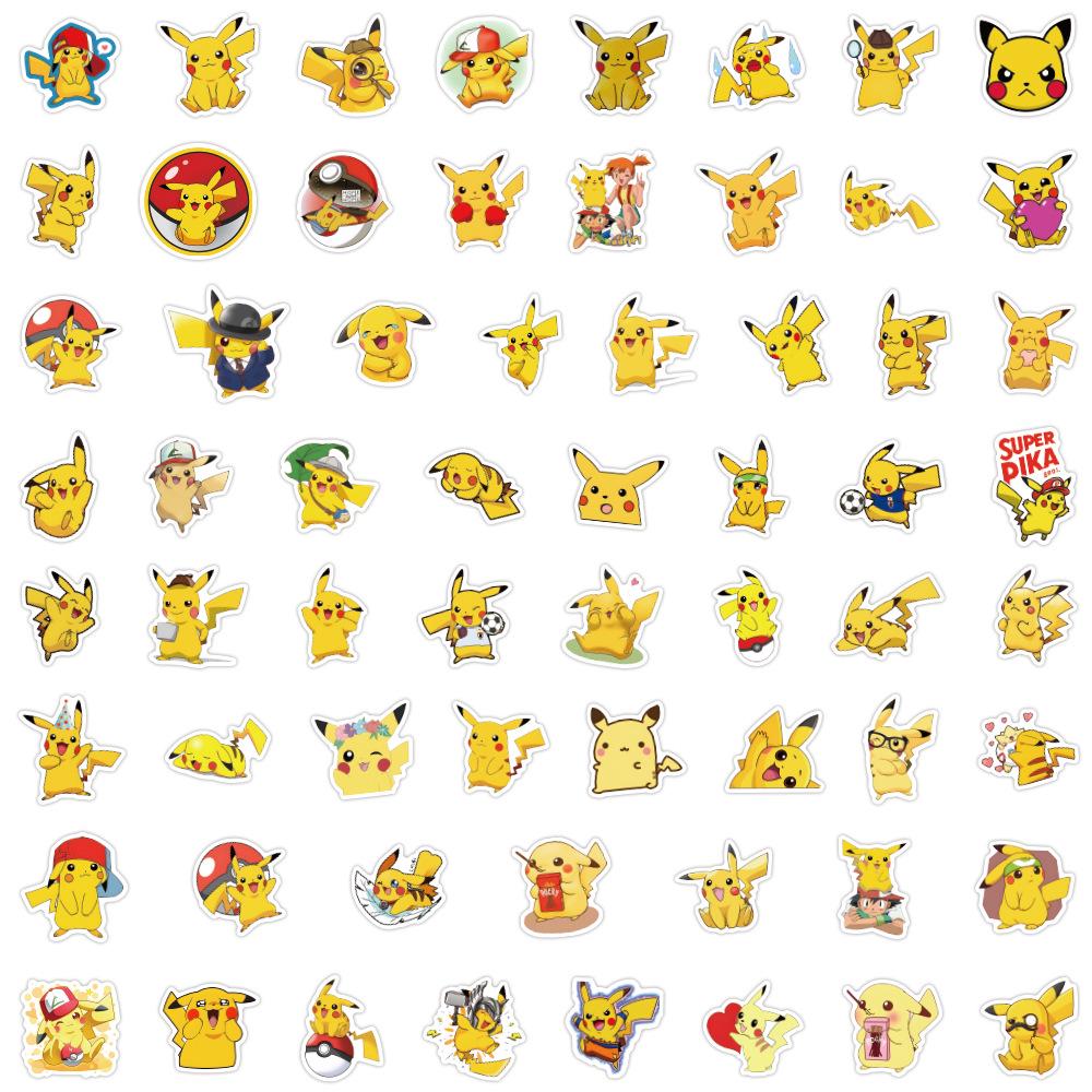 60-Piece Cartoon Pikachu Graffiti Sticker Set for DIY Decoration – Perfect for Water Bottles and Luggage Cases