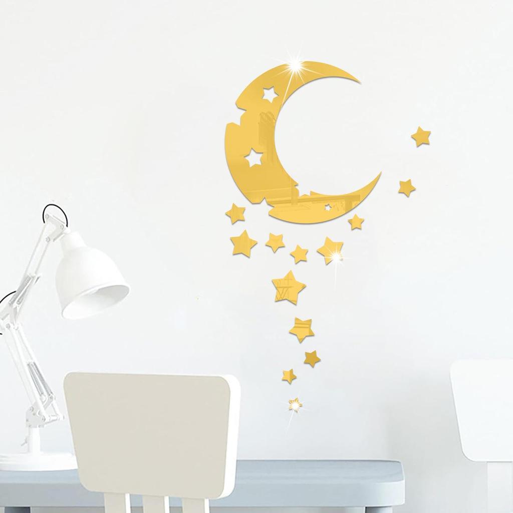 Acrylic Moon Star Self-Adhesive Mirror Wall Stickers for Bedroom & Living Room Decor