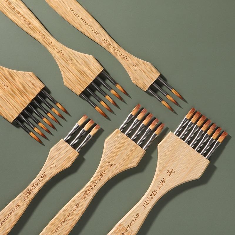 3pcs Multi-toothed Nylon Wool Flat/pointed-head Painting Brush Art Set Supplies Watercolor/ Acrylic Painting Creation Brushes