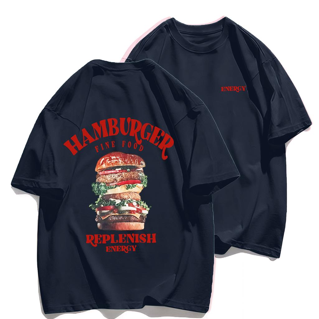 A Huge Hamburger T-Shirt Male Summer Comfortable Tee Shirts Breathable Soft Cotton Crewneck Top Multicolor Hip Hop Clothes